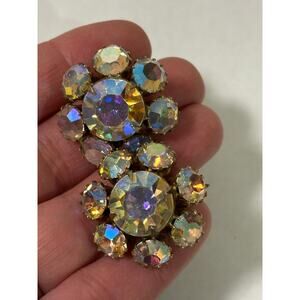 Vintage Aurora Borealis Oversized Earrings Clip On Gold Tone MCM